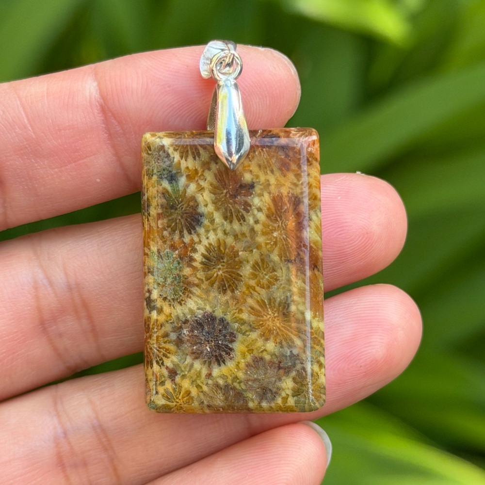 Sterling silver 925 stamped flower coral jade pendant 0387 - Picture 5 of 7